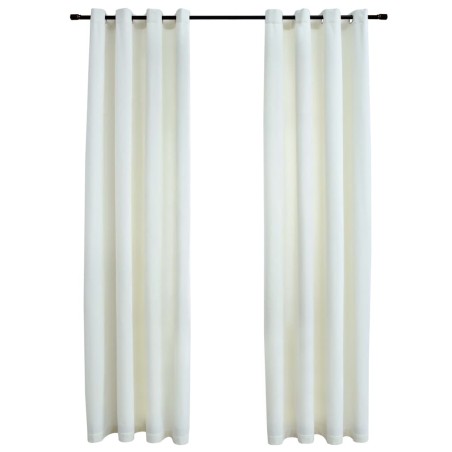 vidaXL Cortinas opacas con anillas 2 uds terciopelo crema 140x175 cm