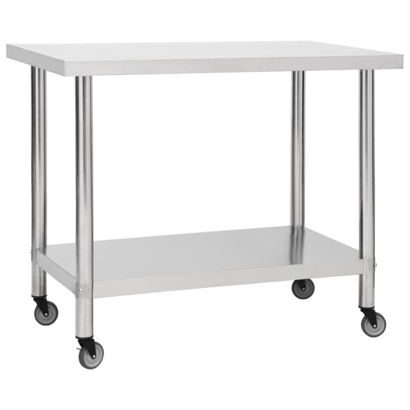 vidaXL Mesa de trabajo para cocina con ruedas acero inox 100x30x85 cm vidaXL Mesa de trabajo para cocina con ruedas acero inox 100x30x85 cm