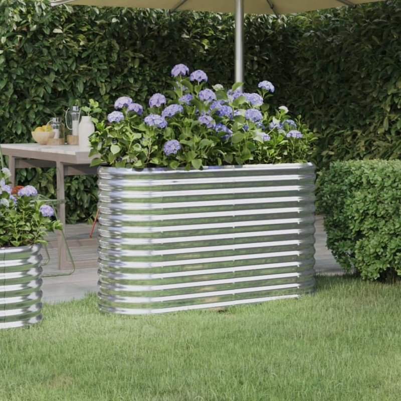 vidaXL Jardinera arriate acero recubrimiento polvo plata 114x40x68 cm vidaXL Jardinera arriate acero recubrimiento polvo plata 114x40x68 cm