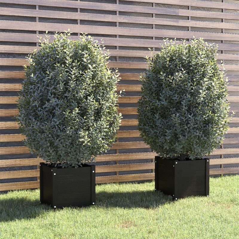 vidaXL Jardineras 2 uds madera maciza de pino negro 40x40x40 cm vidaXL Jardineras 2 uds madera maciza de pino negro 40x40x40 cm