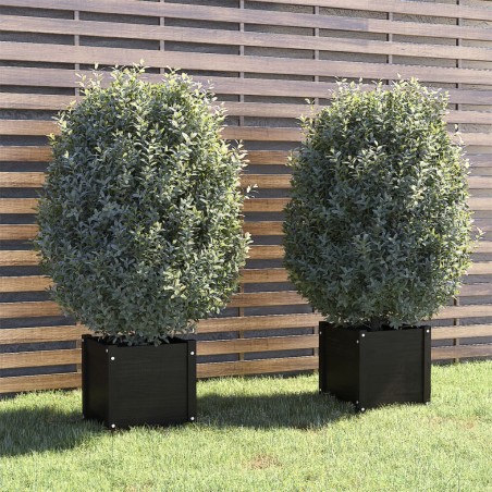 vidaXL Jardineras 2 uds madera maciza de pino negro 40x40x40 cm