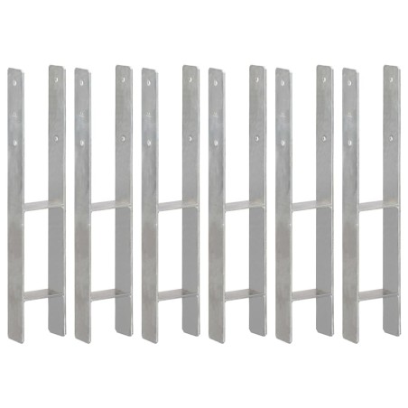 vidaXL Anclajes de valla 6 uds acero galvanizado plateado 10x6x60 cm