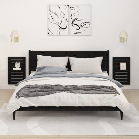 vidaXL Estantes mesitas de pared 2 uds madera maciza de pino negro