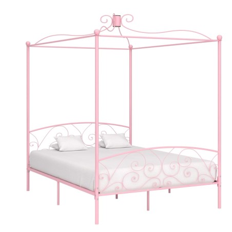 vidaXL Estructura de cama con dosel metal rosa 160x200 cm