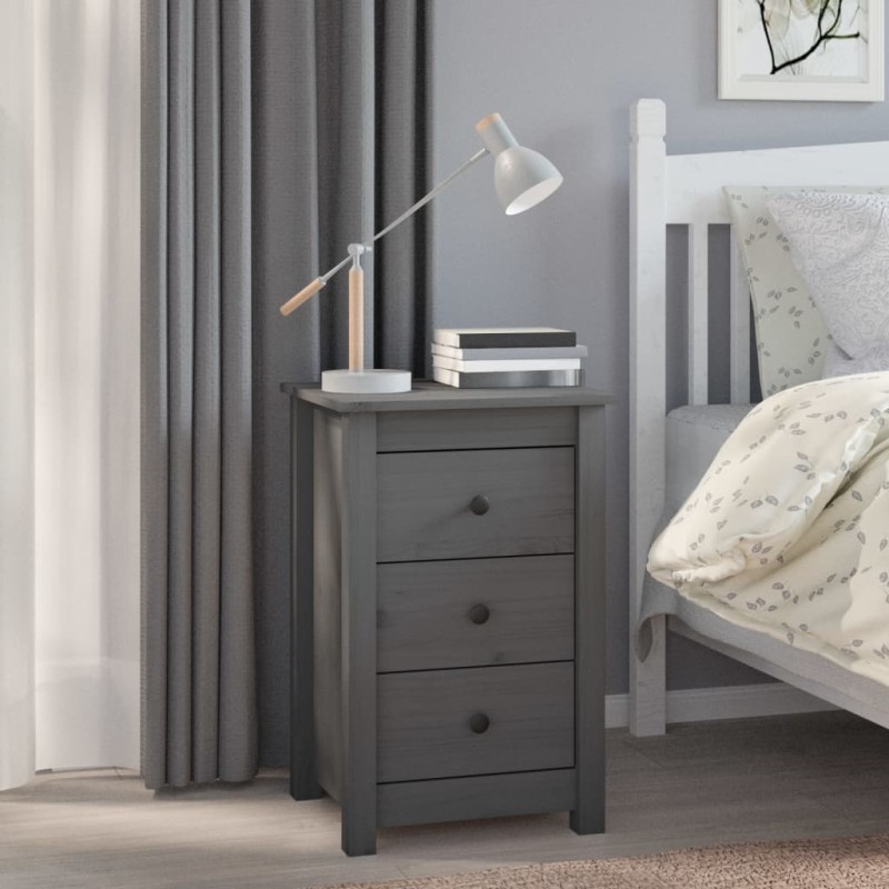 vidaXL Mesita de noche madera maciza de pino gris 40x35x61,5 cm vidaXL Mesita de noche madera maciza de pino gris 40x35x61,5 cm