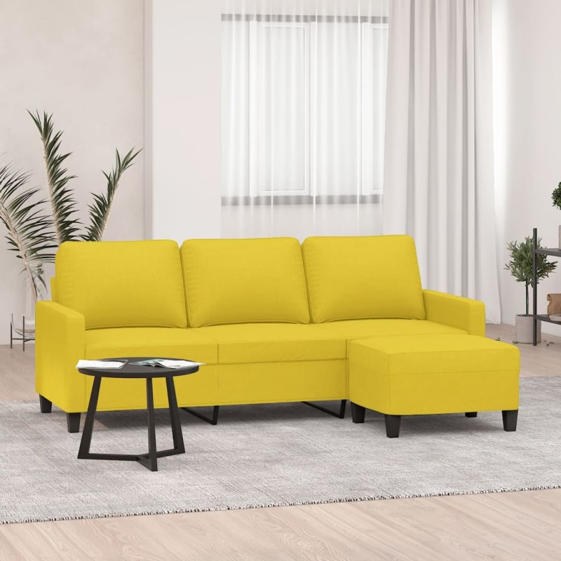 vidaXL Sofá de 3 plazas con taburete de tela amarillo claro 180 cm vidaXL Sofá de 3 plazas con taburete de tela amarillo claro 180 cm