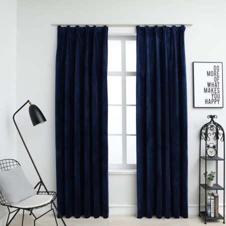 vidaXL Cortinas opacas ganchos 2 pzas terciopelo azul oscuro 140x225cm