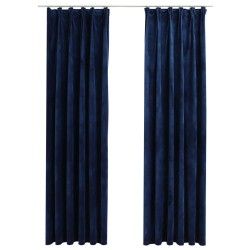 vidaXL Cortinas opacas ganchos 2 pzas terciopelo azul oscuro 140x225cm