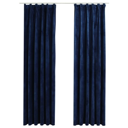vidaXL Cortinas opacas ganchos 2 pzas terciopelo azul oscuro 140x225cm