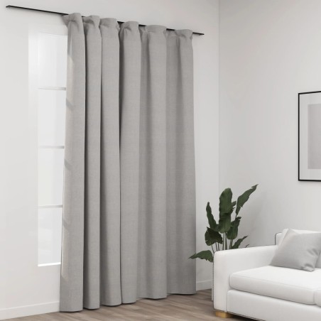 vidaXL Cortina opaca con ganchos look de lino gris 290x245 cm
