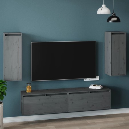 vidaXL Armarios de pared 2 uds madera maciza de pino gris 30x30x80 cm