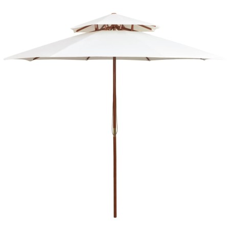 vidaXL Sombrilla de dos pisos 270x270 cm palo de madera blanca crema