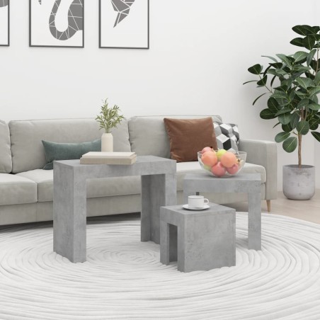 vidaXL Mesas de centro apilables 3 piezas aglomerado gris hormigón
