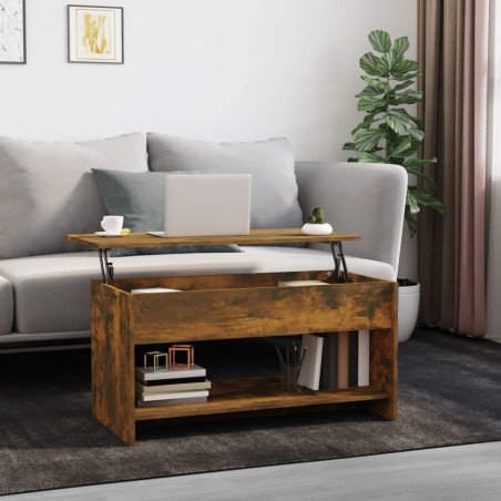 vidaXL Mesa de centro madera contrachapada roble ahumado 102x50x52,5cm