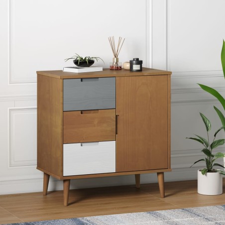 vidaXL Mesita de noche MOLDE madera maciza pino marrón 76,5x40x80 cm