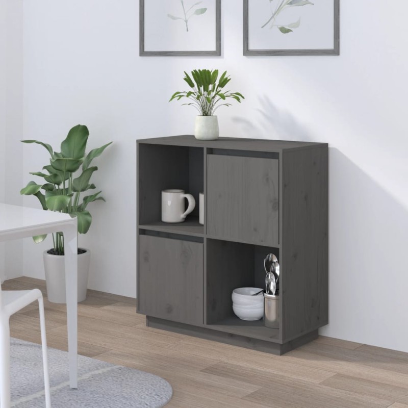 vidaXL Aparador de madera maciza de pino gris 74x35x80 cm vidaXL Aparador de madera maciza de pino gris 74x35x80 cm