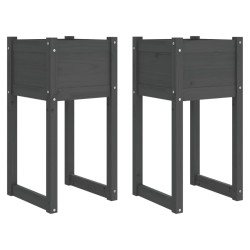 vidaXL Jardinera 2 unidades madera maciza de pino gris 40x40x81 cm