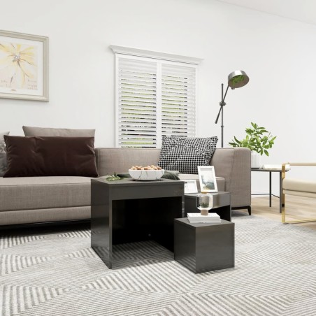 vidaXL Mesas apilables 3 piezas madera contrachapada gris brillante