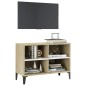 vidaXL Mueble de TV con patas metal blanco roble Sonoma 69,5x30x50 cm vidaXL Mueble de TV con patas metal blanco roble Sonoma 69,5x30x50 cm