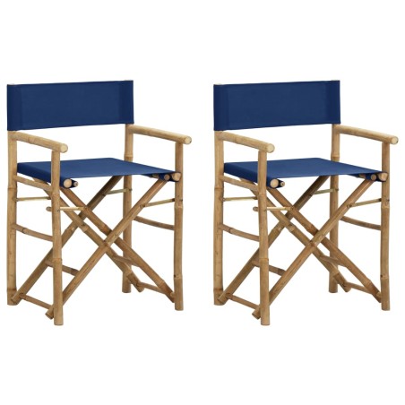 vidaXL Sillas de director plegables 2 piezas bambú y tela azul