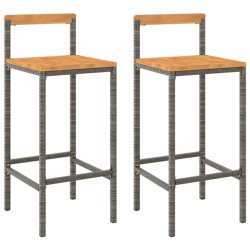 vidaXL Taburetes altos 2 uds madera de acacia y ratán sintético gris