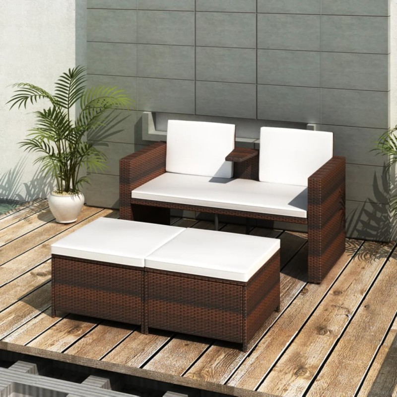 vidaXL Set muebles de jardín 4 piezas y cojines ratán sintético marrón vidaXL Set muebles de jardín 4 piezas y cojines ratán sintético marrón