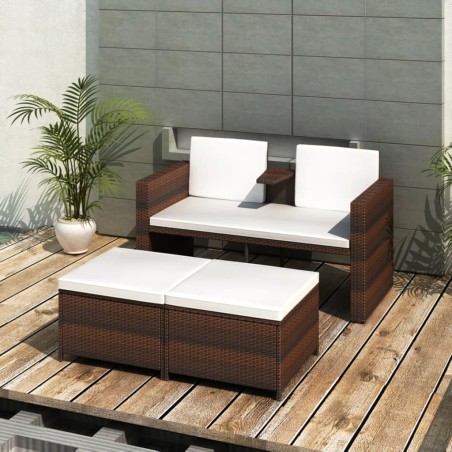vidaXL Set muebles de jardín 4 piezas y cojines ratán sintético marrón
