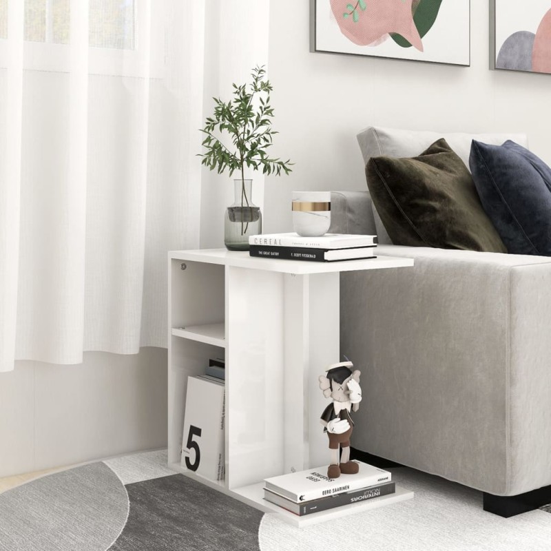 vidaXL Mesa auxiliar madera contrachapada blanco brillante 50x30x50 cm vidaXL Mesa auxiliar madera contrachapada blanco brillante 50x30x50 cm