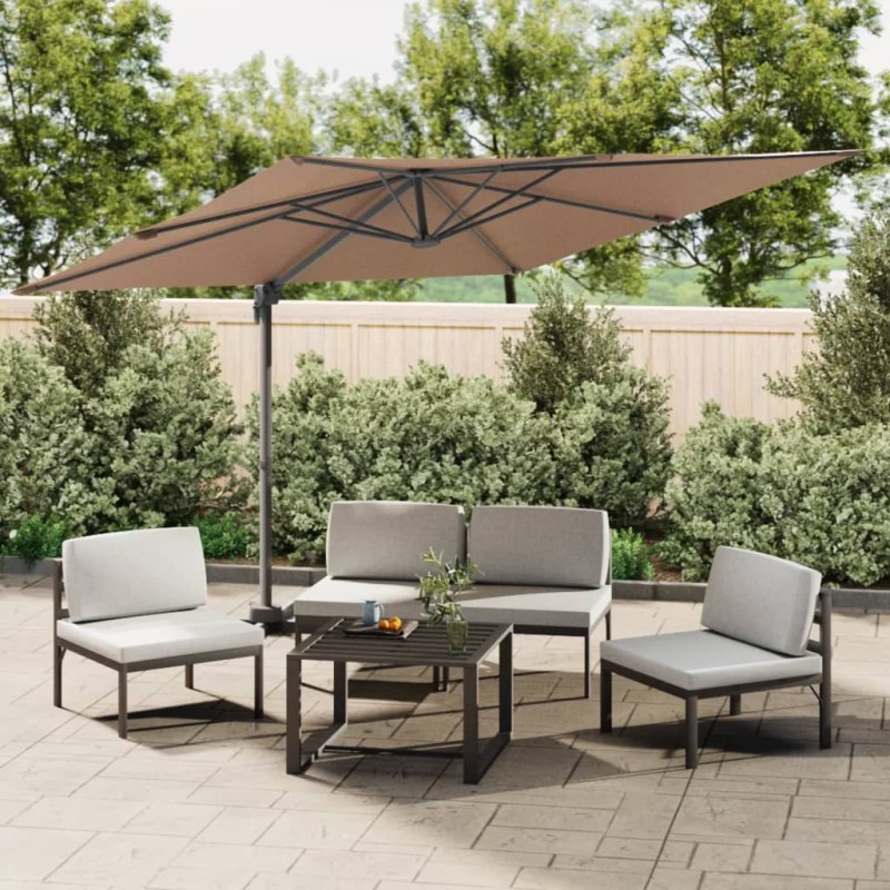 vidaXL Sombrilla voladiza con LEDs gris taupé 400x300 cm vidaXL Sombrilla voladiza con LEDs gris taupé 400x300 cm