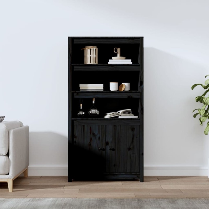 vidaXL Aparador alto madera maciza de pino negro 80x35x154 cm vidaXL Aparador alto madera maciza de pino negro 80x35x154 cm
