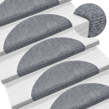 vidaXL Alfombrilla de escaleras 15 uds tela punzonada gris 56x17x3 cm
