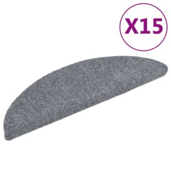 vidaXL Alfombrilla de escaleras 15 uds tela punzonada gris 56x17x3 cm