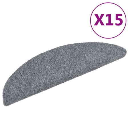 vidaXL Alfombrilla de escaleras 15 uds tela punzonada gris 56x17x3 cm