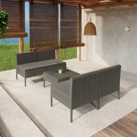 vidaXL Set de muebles de jardín 5 pzas y cojines ratán sintético gris