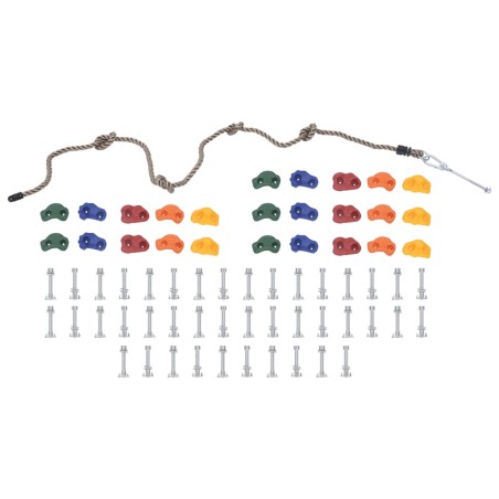 vidaXL Presas de escalada con cuerda 50 piezas multicolor