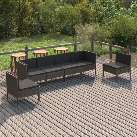 vidaXL Set de muebles de jardín 6 pzas y cojines ratán sintético gris