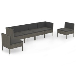 vidaXL Set de muebles de jardín 6 pzas y cojines ratán sintético gris