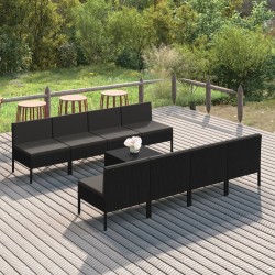 vidaXL Set de muebles de jardín 9 pzas cojines ratán sintético negro