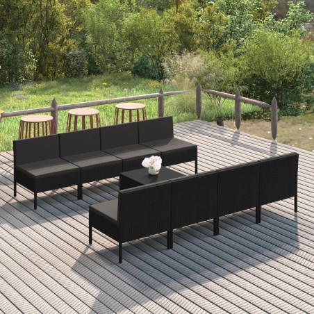 vidaXL Set de muebles de jardín 9 pzas cojines ratán sintético negro