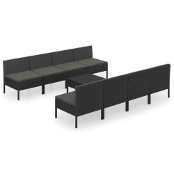 vidaXL Set de muebles de jardín 9 pzas cojines ratán sintético negro