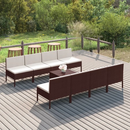 vidaXL Set muebles de jardín 9 piezas y cojines ratán sintético marrón