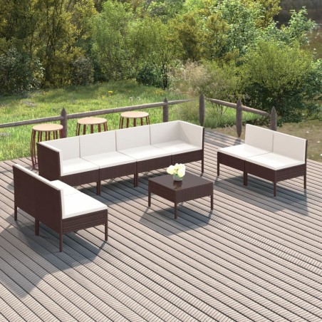 vidaXL Set muebles de jardín 9 pzas y cojines ratán sintético marrón