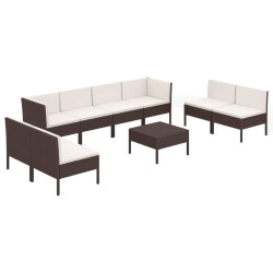 vidaXL Set muebles de jardín 9 pzas y cojines ratán sintético marrón