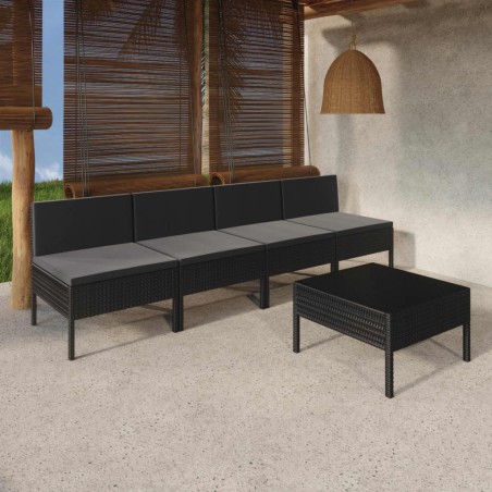 vidaXL Set de muebles de jardín 5 pzas y cojines ratán sintético negro