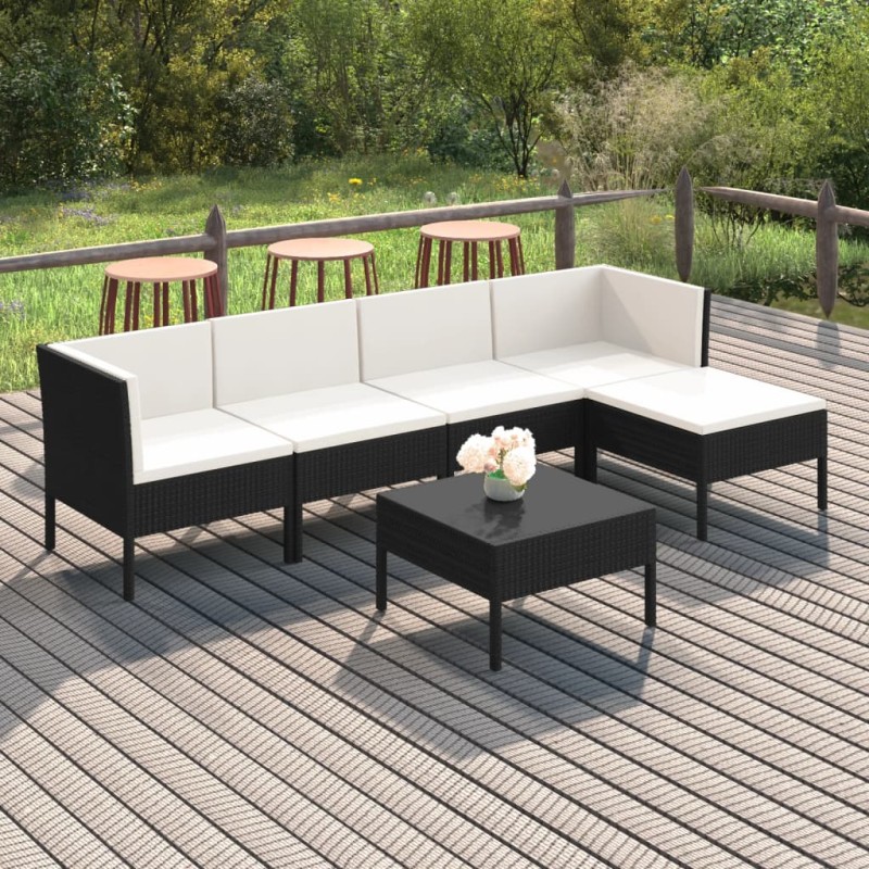 vidaXL Set de muebles de jardín 6 pzas y cojines ratán sintético negro vidaXL Set de muebles de jardín 6 pzas y cojines ratán sintético negro
