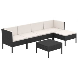 vidaXL Set de muebles de jardín 6 pzas y cojines ratán sintético negro