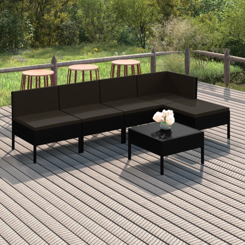 vidaXL Set de muebles de jardín 6 pzas y cojines ratán sintético negro vidaXL Set de muebles de jardín 6 pzas y cojines ratán sintético negro