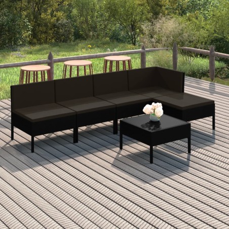 vidaXL Set de muebles de jardín 6 pzas y cojines ratán sintético negro