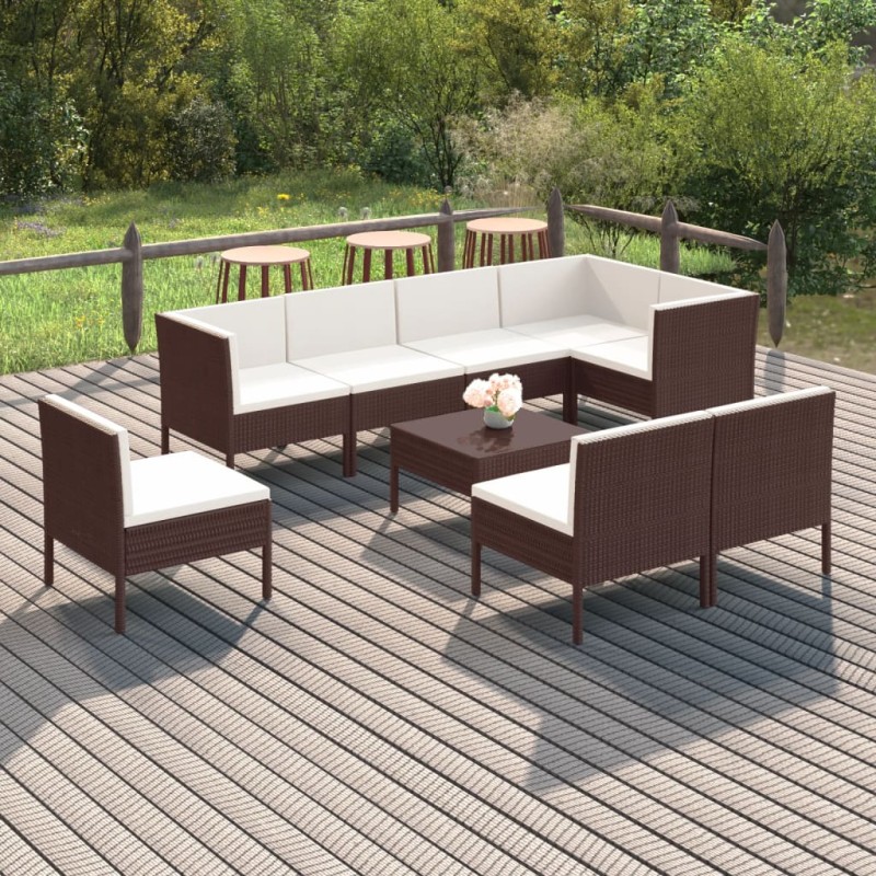 vidaXL Set muebles de jardín 9 pzas y cojines ratán sintético marrón vidaXL Set muebles de jardín 9 pzas y cojines ratán sintético marrón