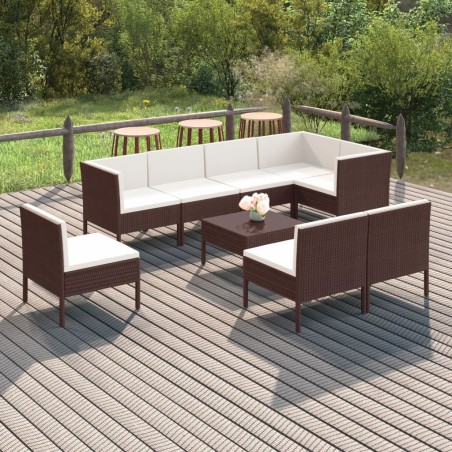 vidaXL Set muebles de jardín 9 pzas y cojines ratán sintético marrón